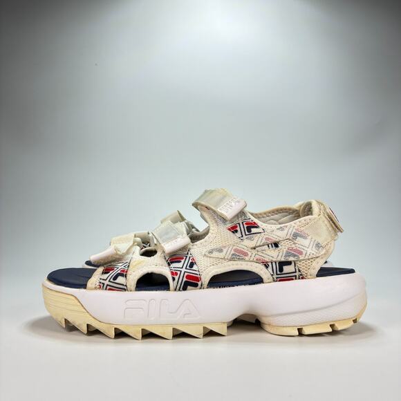 Fila Disruptor White Navy Blue Chunky Platform Strap Sandals Women’s Size 7 - Picture 4 of 9